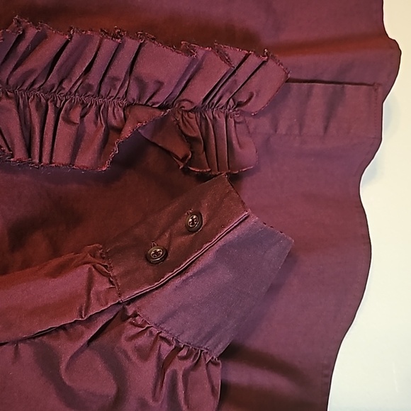 New York & Company Women's Stretch Ruffle Front‎ Long-Sleeves Top Sz XL Burgundy - Picture 7 of 11